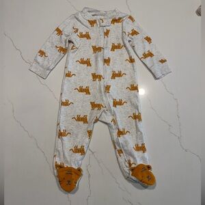 Gray Baby Onesie with Tiger Print and Bear Feet